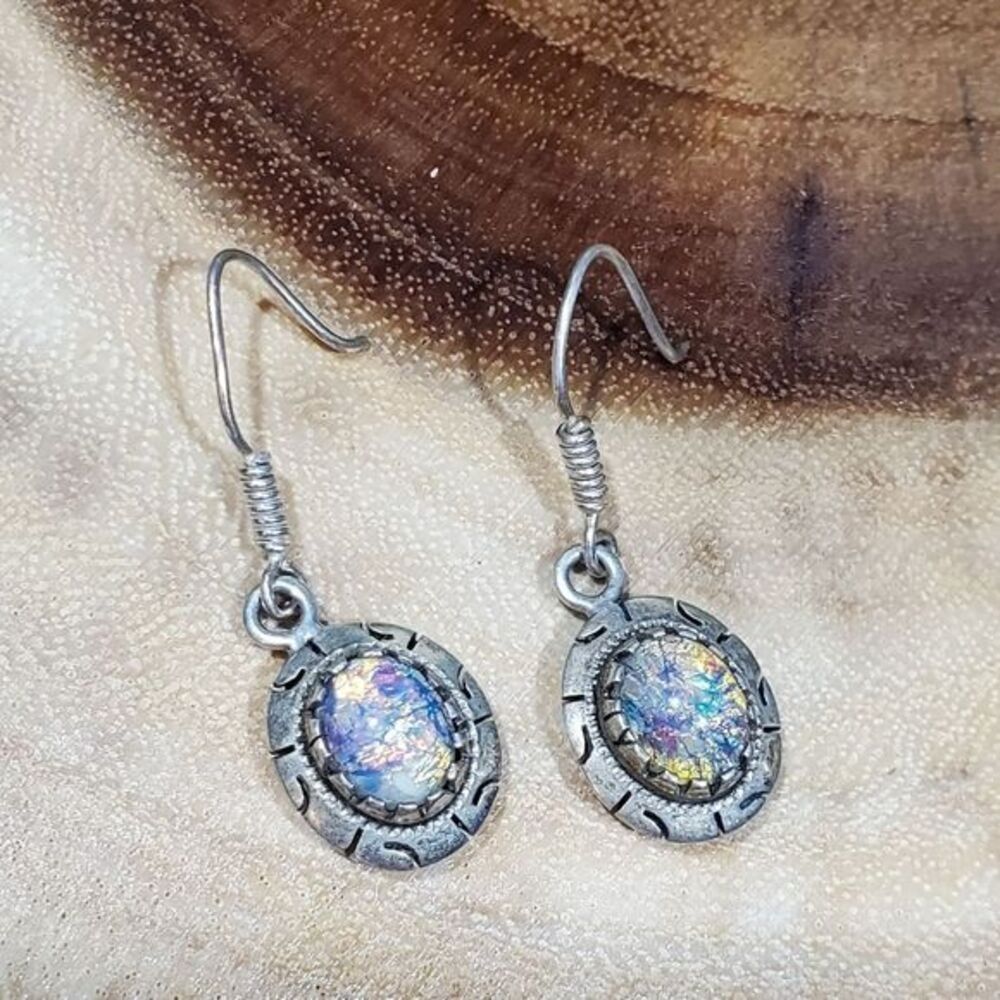 Opal Sterling Silver stamped 925 French‎ Wire drop earrings